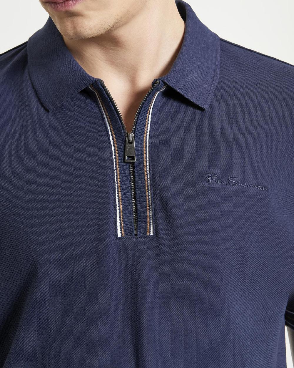 Ben Sherman Placket Interest Pique Polo In Dark Navy