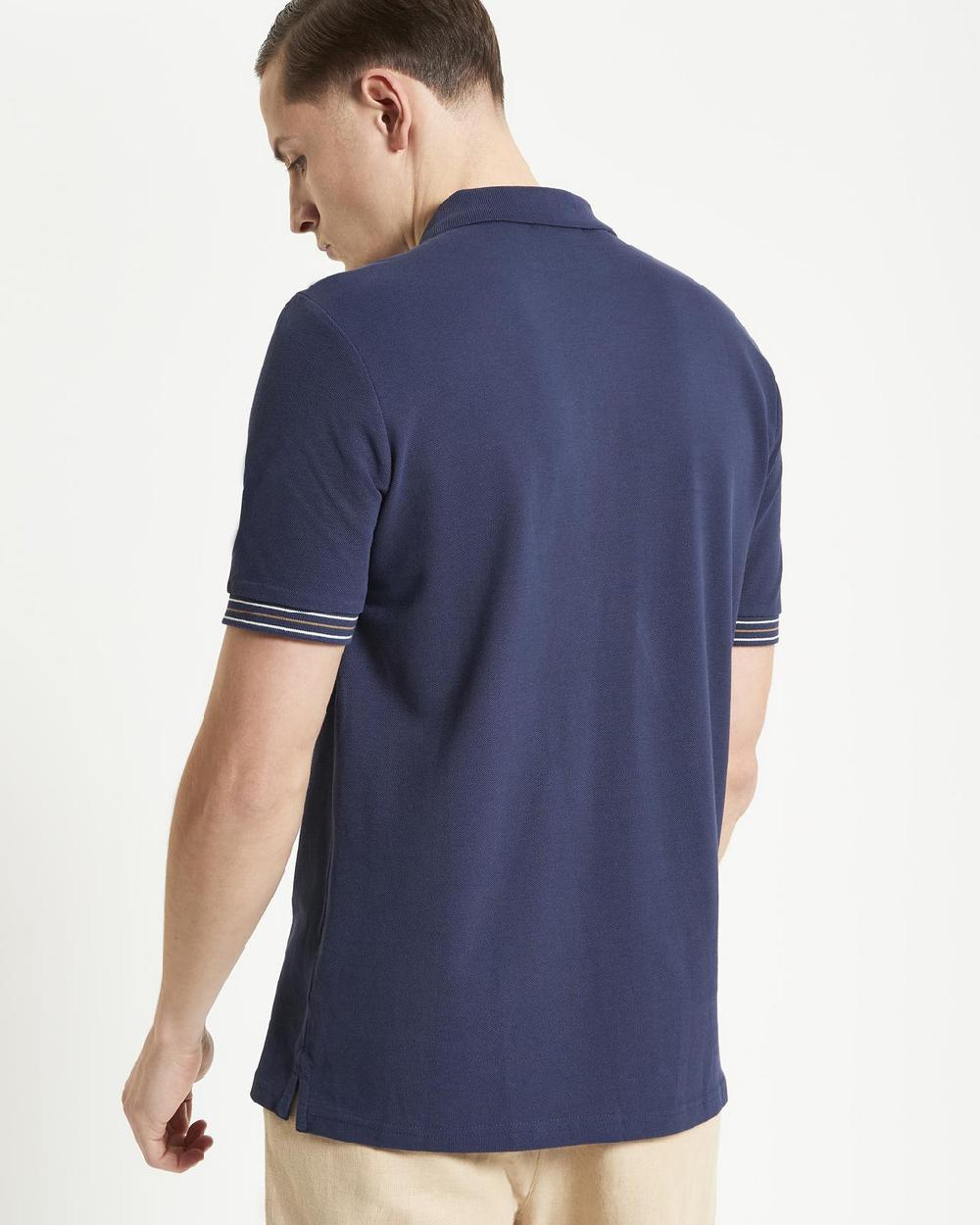 Ben Sherman Placket Interest Pique Polo In Dark Navy