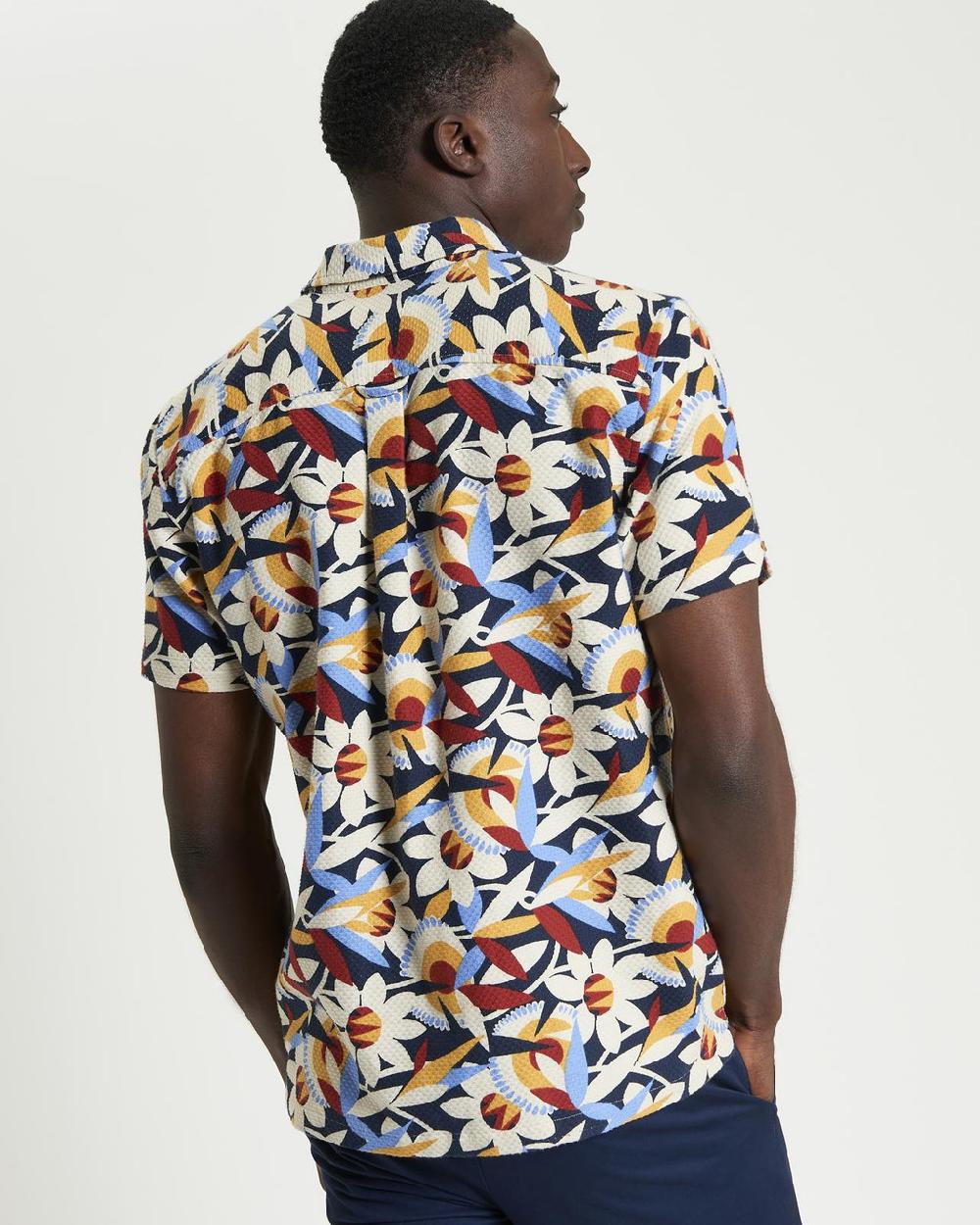 Ben Sherman Short Sleeve Abstract Floral Shirt In Dark Navy