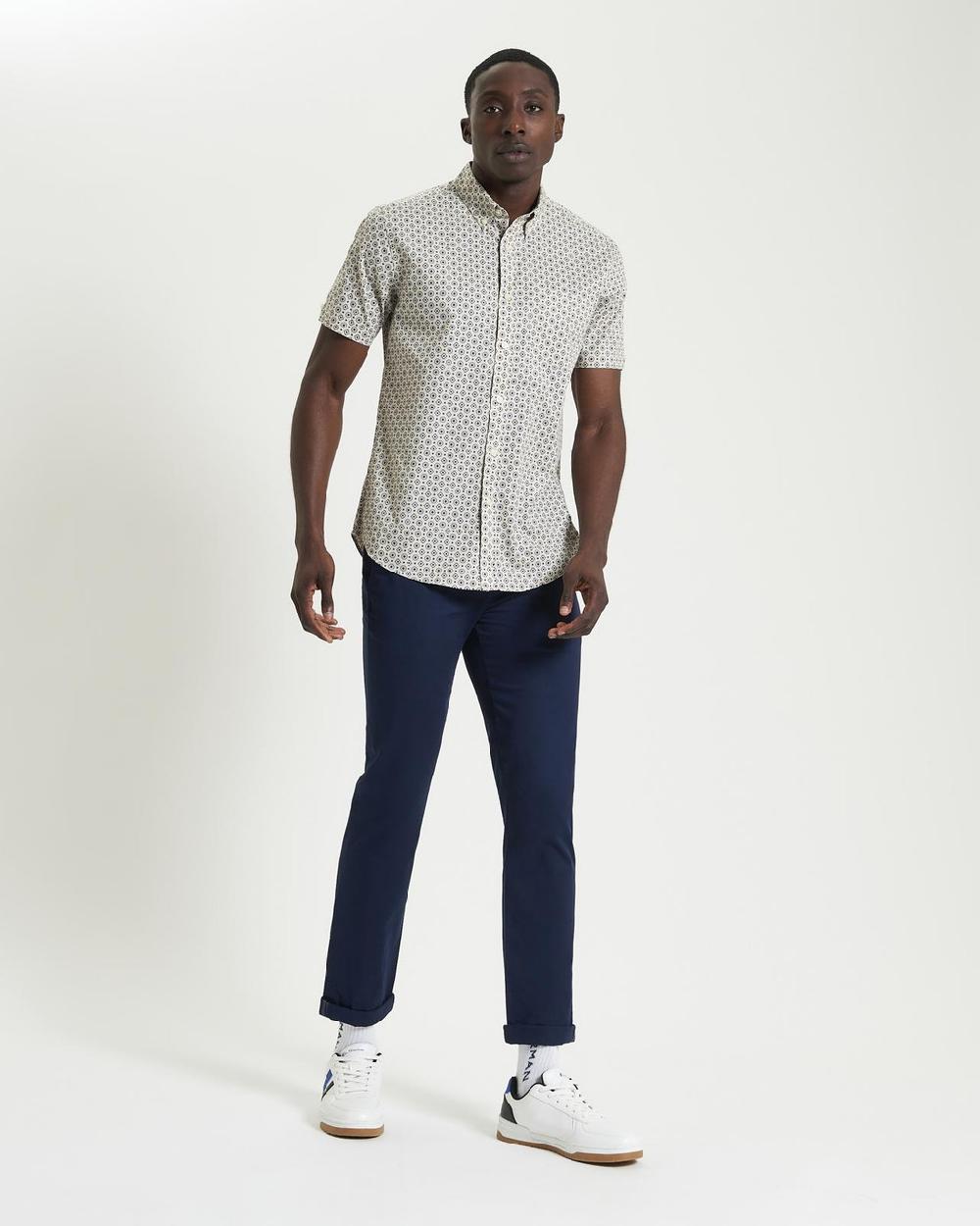 ben sherman Short Sleeve Block Geo Print Shirt in Fog