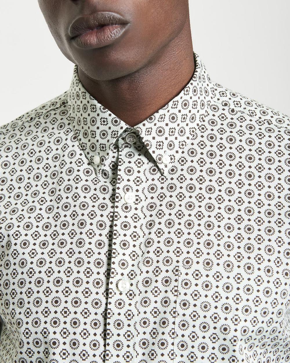 Ben Sherman Short Sleeve Block Geo Print Shirt In Light Green