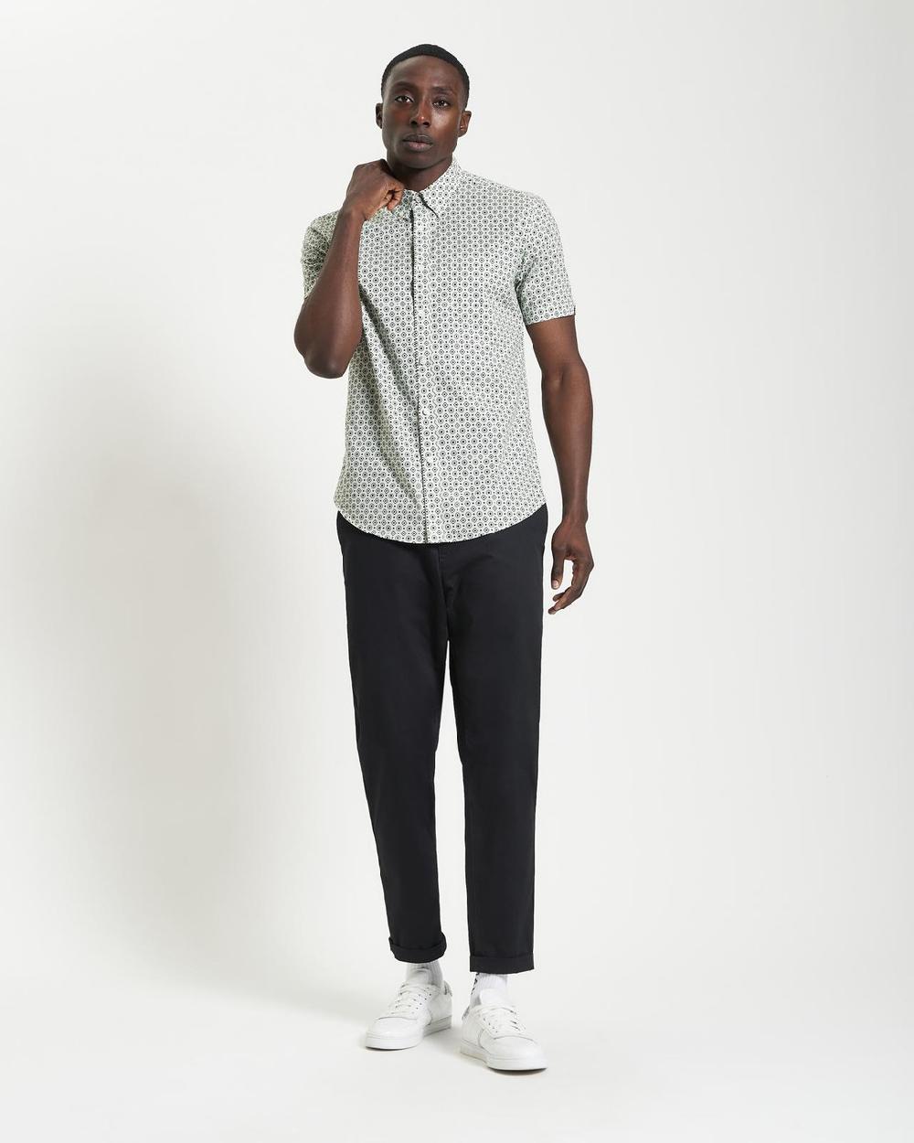 ben sherman Short Sleeve Block Geo Print Shirt in Light Green