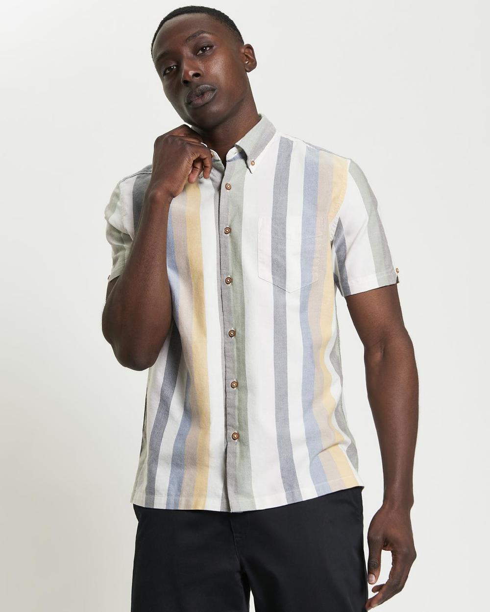 Ben Sherman Short Sleeve Candy Stripe Shirt In Snow White