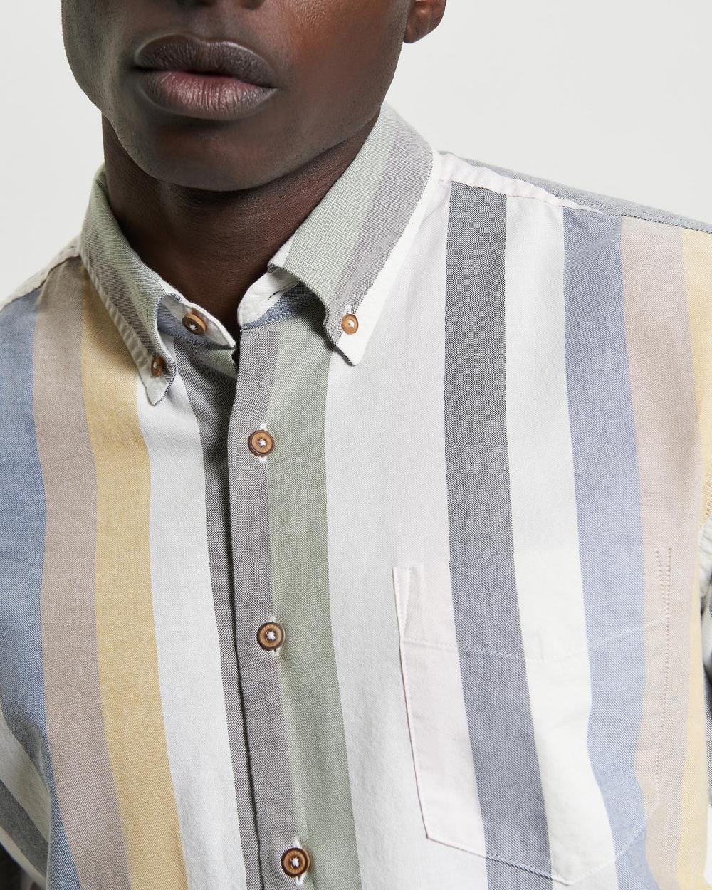 Ben Sherman Short Sleeve Candy Stripe Shirt In Snow White