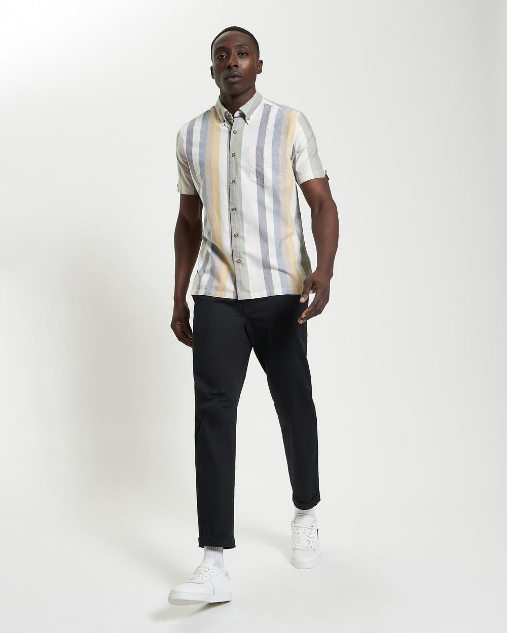 ben sherman Short Sleeve Candy Stripe Shirt in Snow White