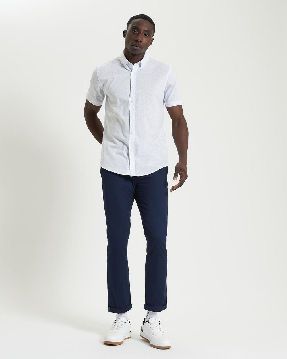 Ben Sherman Short Sleeve Geo Tile Print Shirt In White