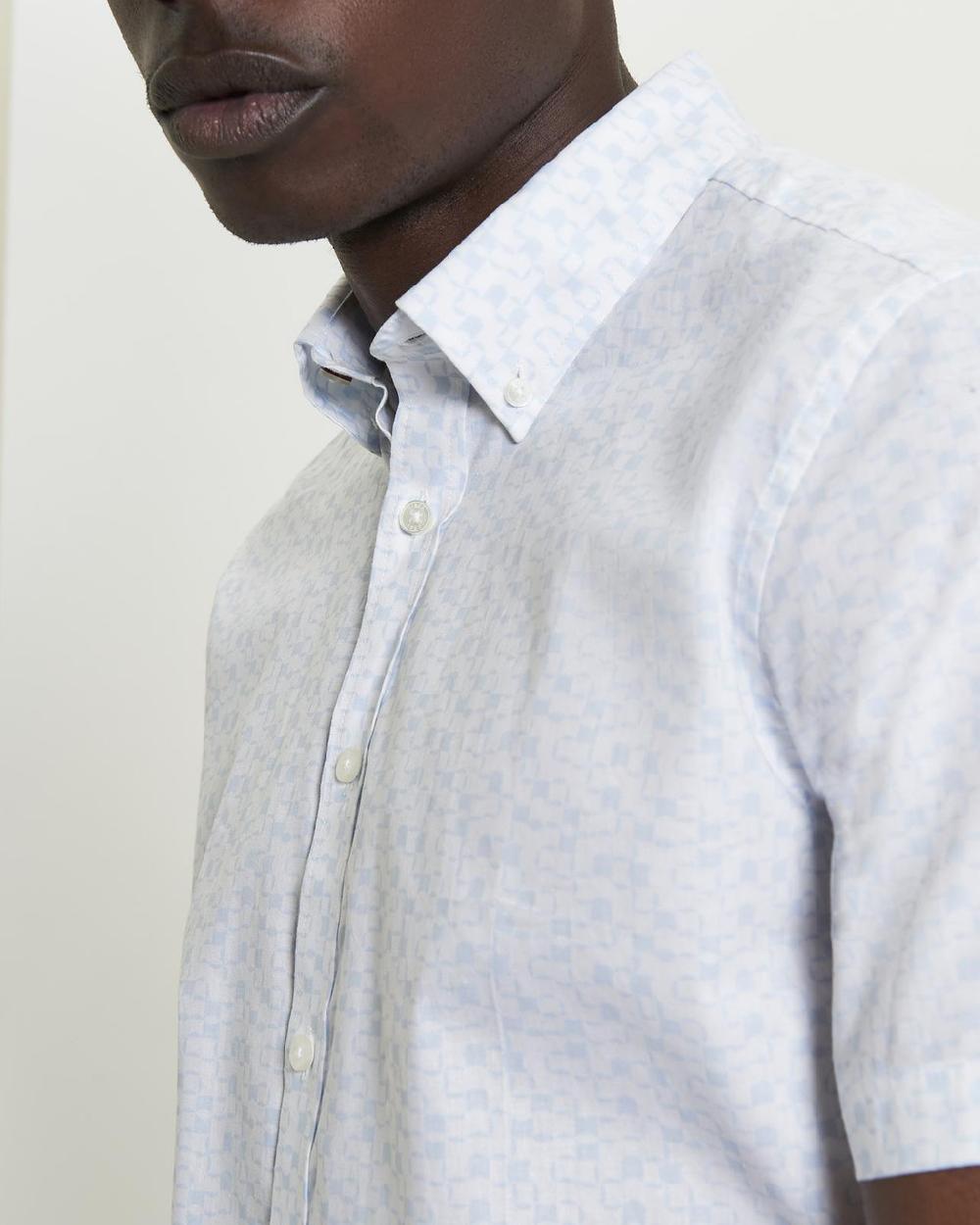 Ben Sherman Short Sleeve Geo Tile Print Shirt In White