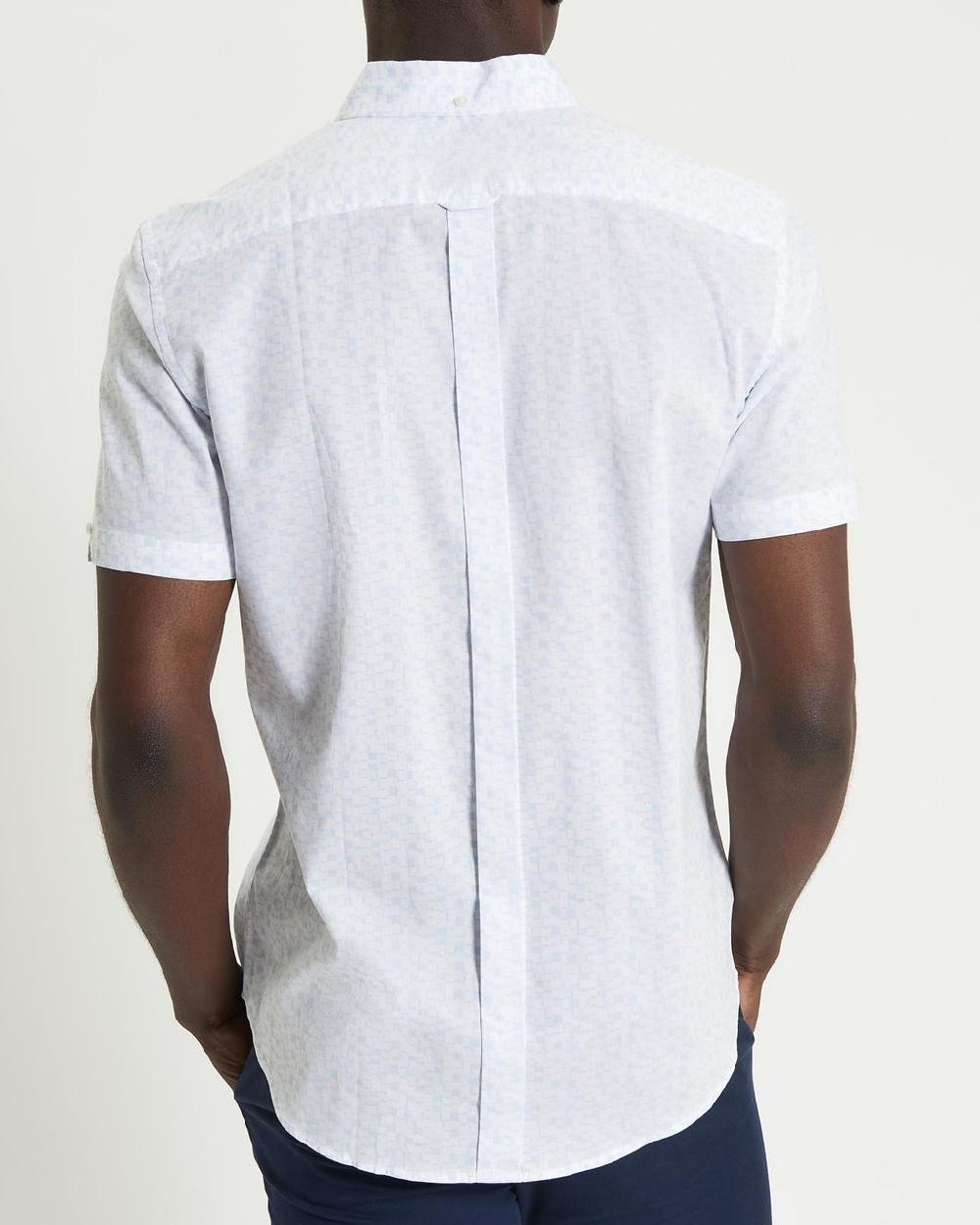 Ben Sherman Short Sleeve Geo Tile Print Shirt In White