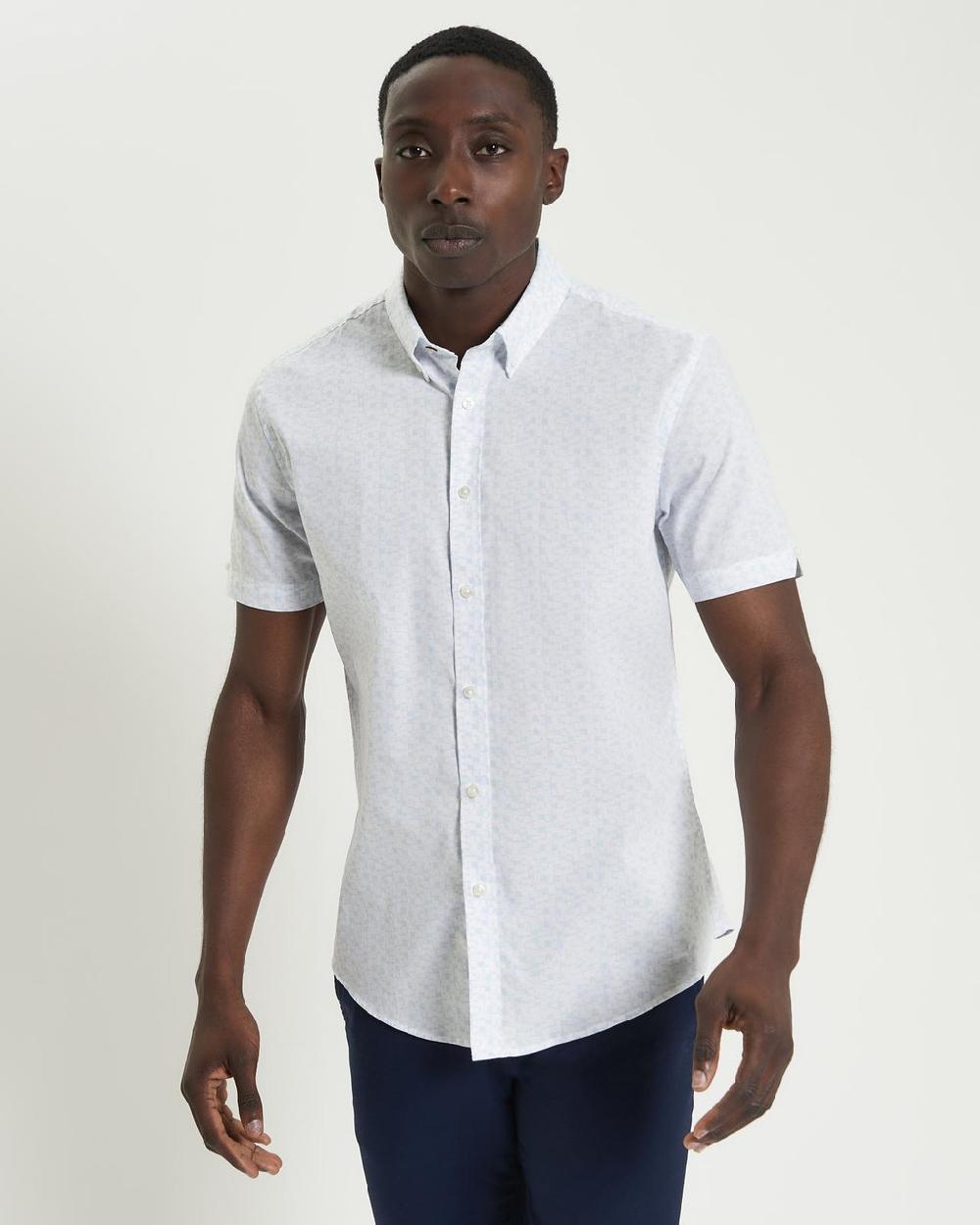 ben sherman Short Sleeve Geo Tile Print Shirt in White