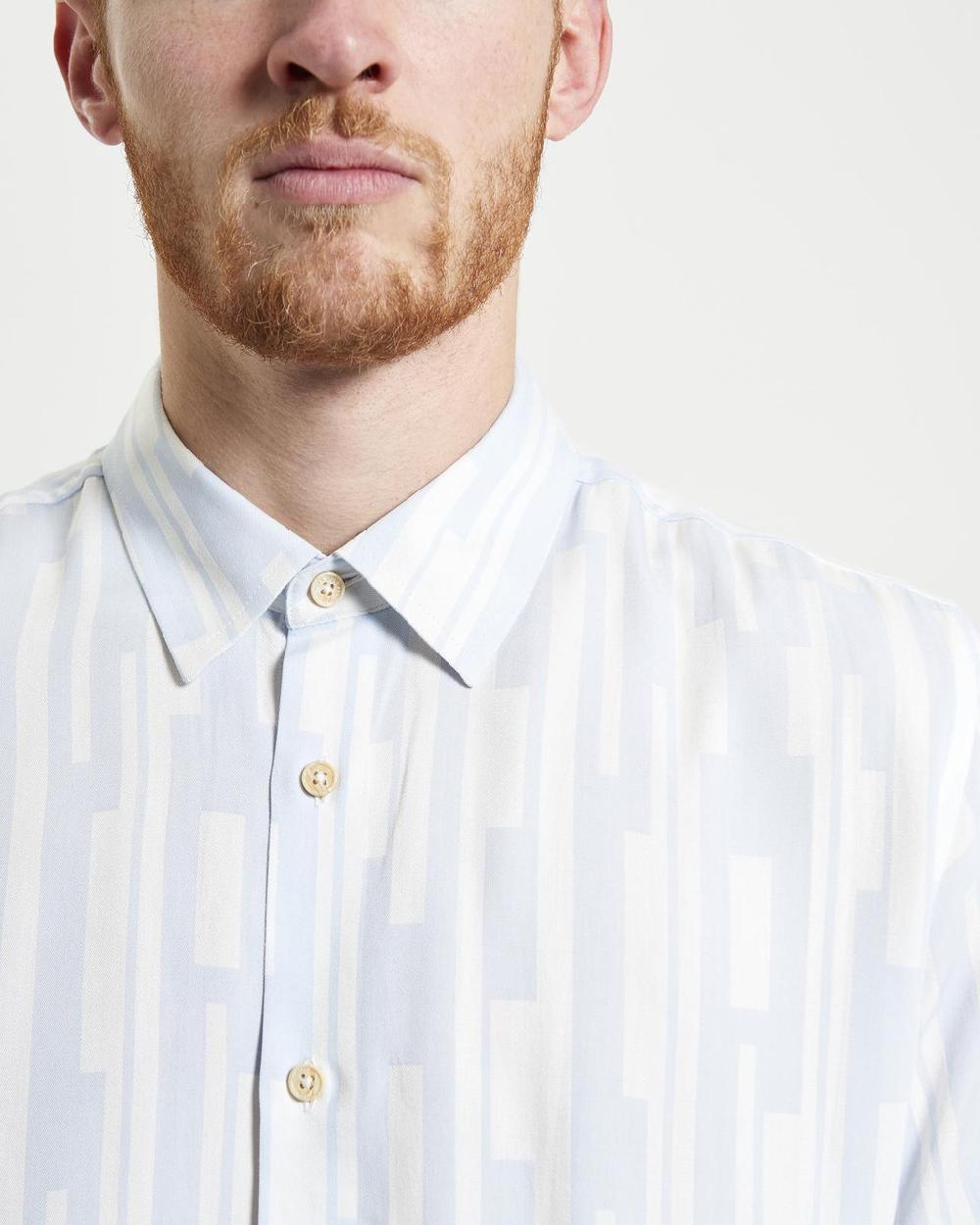 Ben Sherman Short Sleeve Jazz Lines Print Shirt In Ice Blue