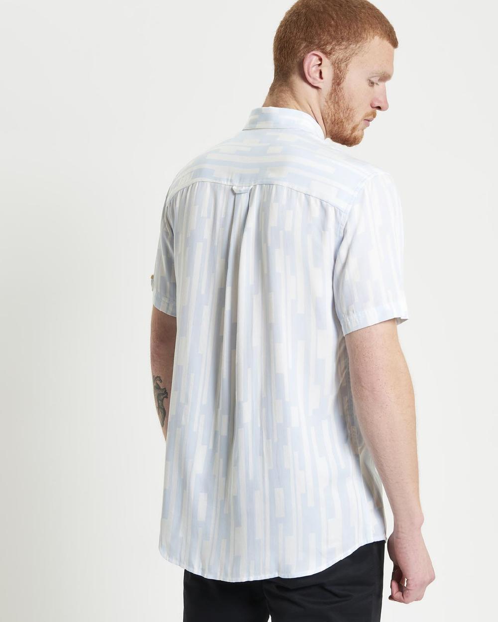 Ben Sherman Short Sleeve Jazz Lines Print Shirt In Ice Blue