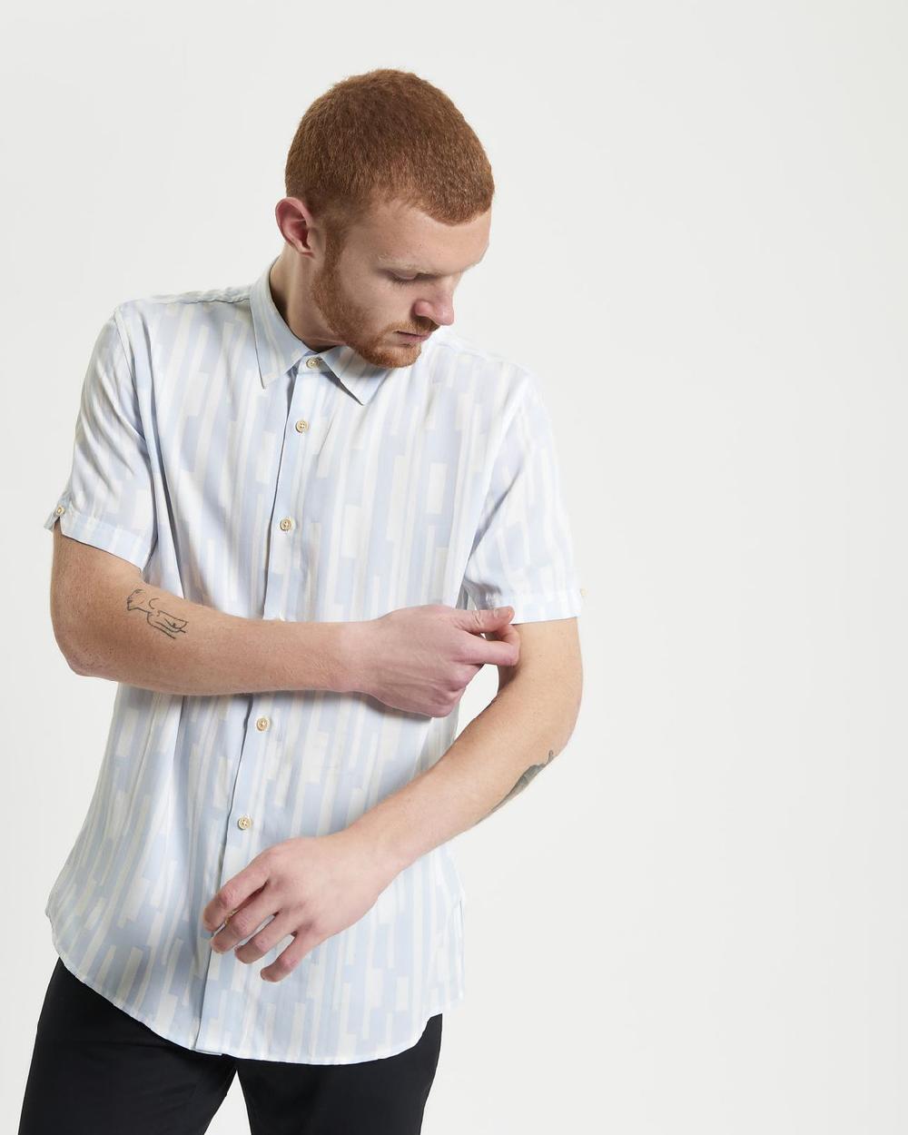 ben sherman Short Sleeve Jazz Lines Print Shirt in Ice Blue