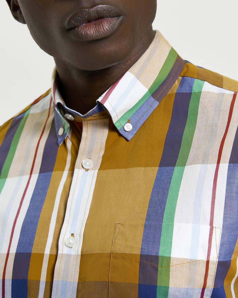 Ben Sherman Short Sleeve Large Madras Check Shirt In Caramel