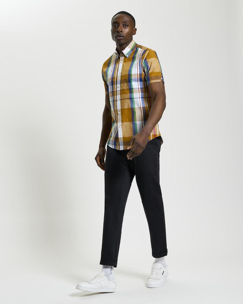 ben sherman Short Sleeve Large Madras Check Shirt in Caramel