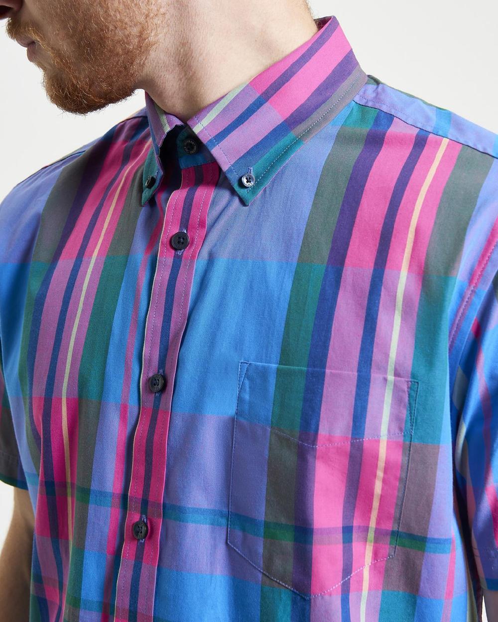 Ben Sherman Short Sleeve Large Madras Check Shirt In Kingfisher