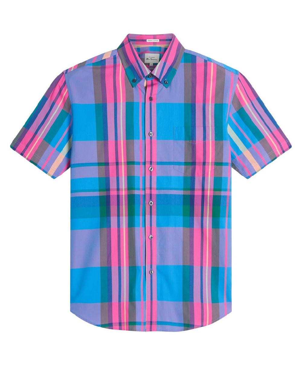 Ben Sherman Short Sleeve Large Madras Check Shirt In Kingfisher