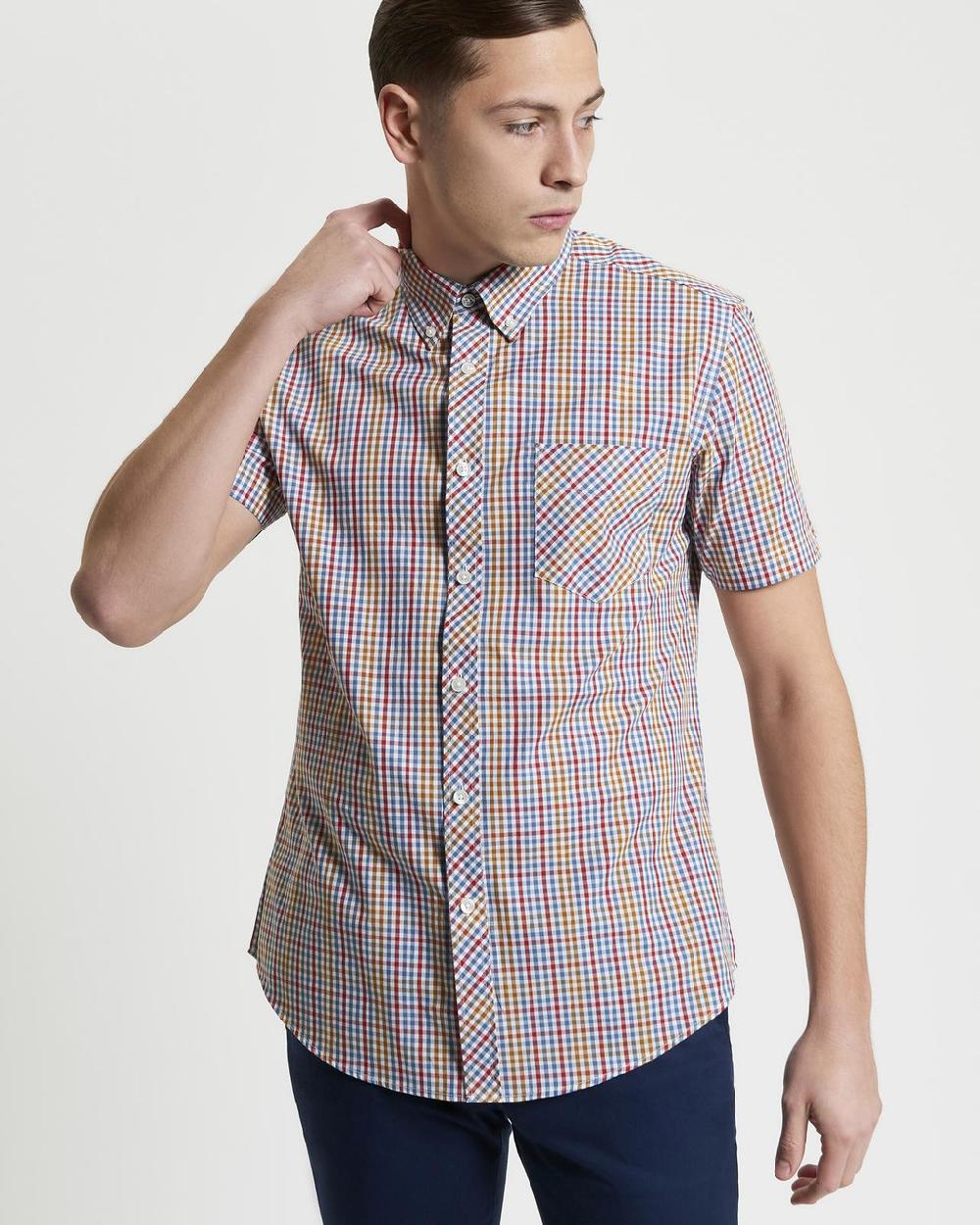 Ben Sherman Short Sleeve Mini Gingham Shirt In Snow White