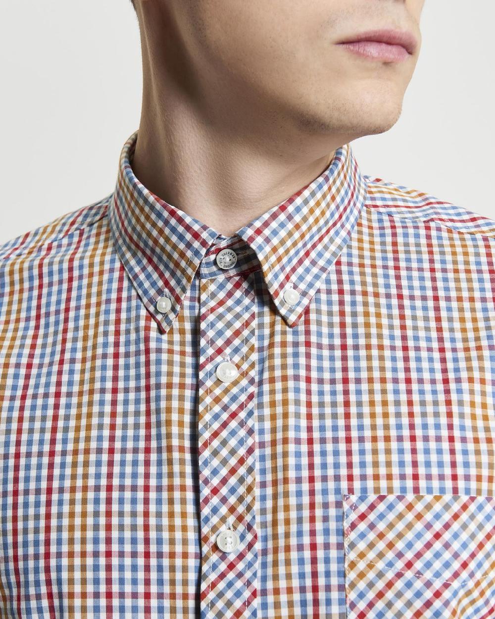 Ben Sherman Short Sleeve Mini Gingham Shirt In Snow White