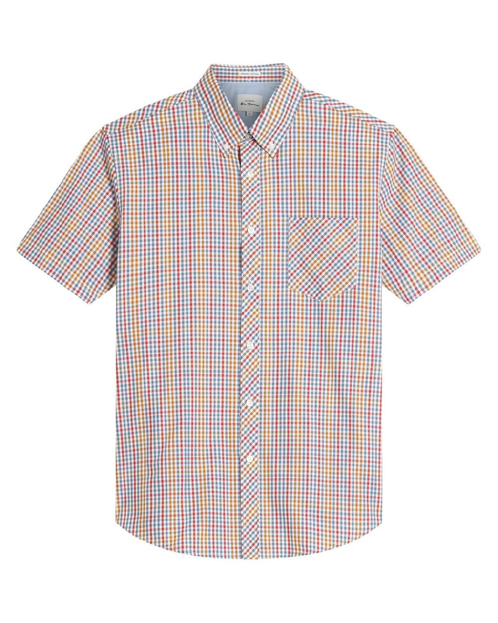 Ben Sherman Short Sleeve Mini Gingham Shirt In Snow White