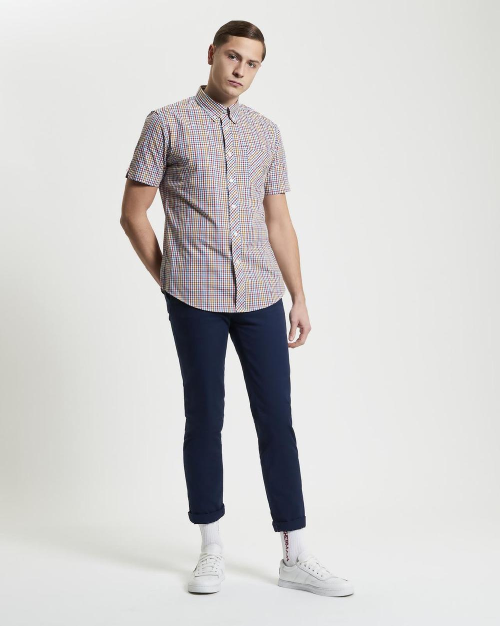 ben sherman Short Sleeve Mini Gingham Shirt in Snow White