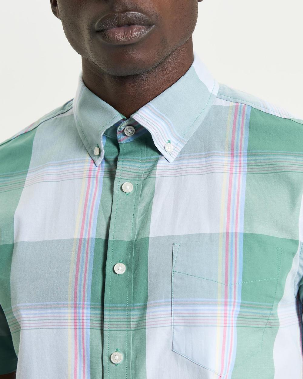 Ben Sherman Short Sleeve Multicolour Overcheck Shirt In Forest