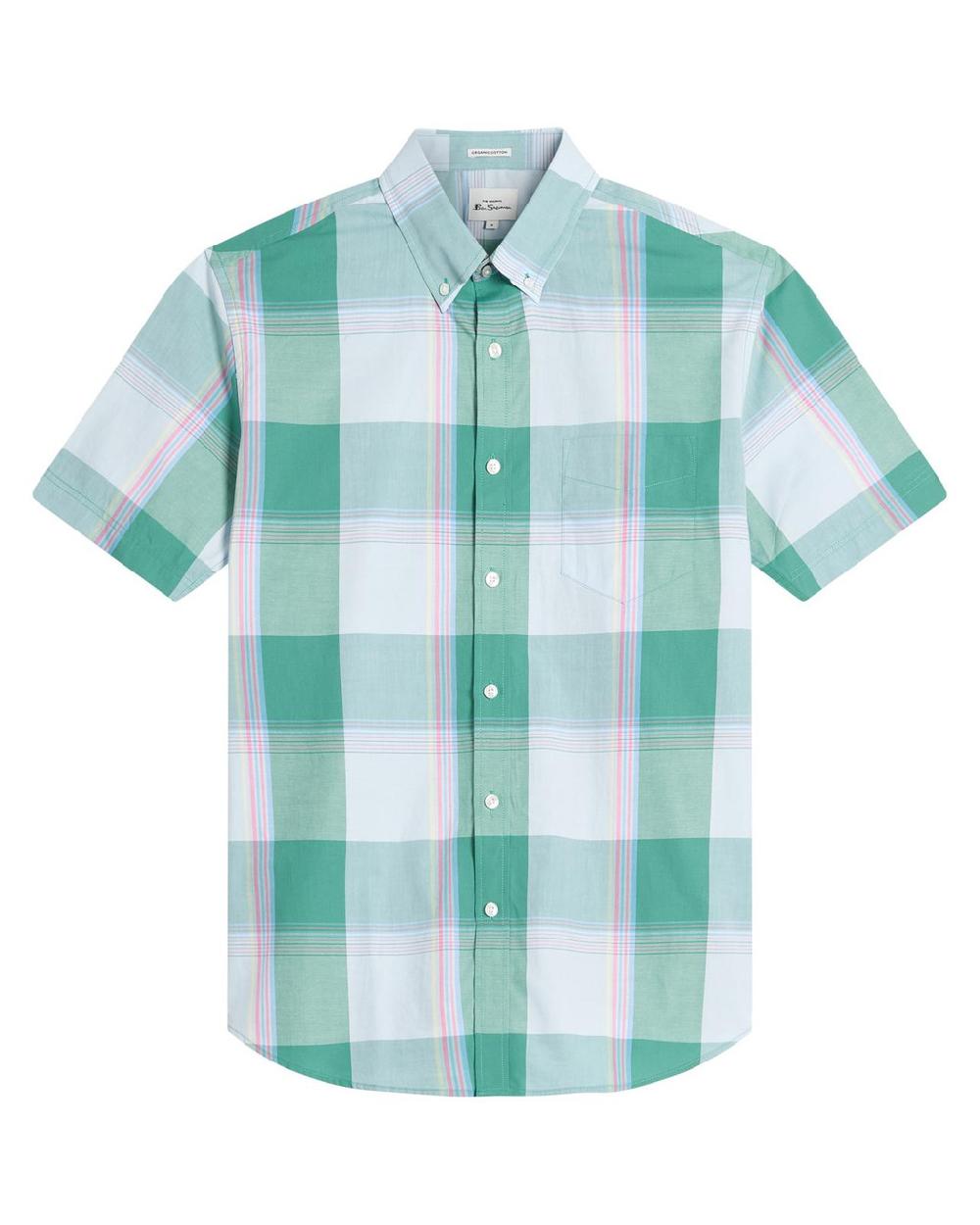 Ben Sherman Short Sleeve Multicolour Overcheck Shirt In Forest