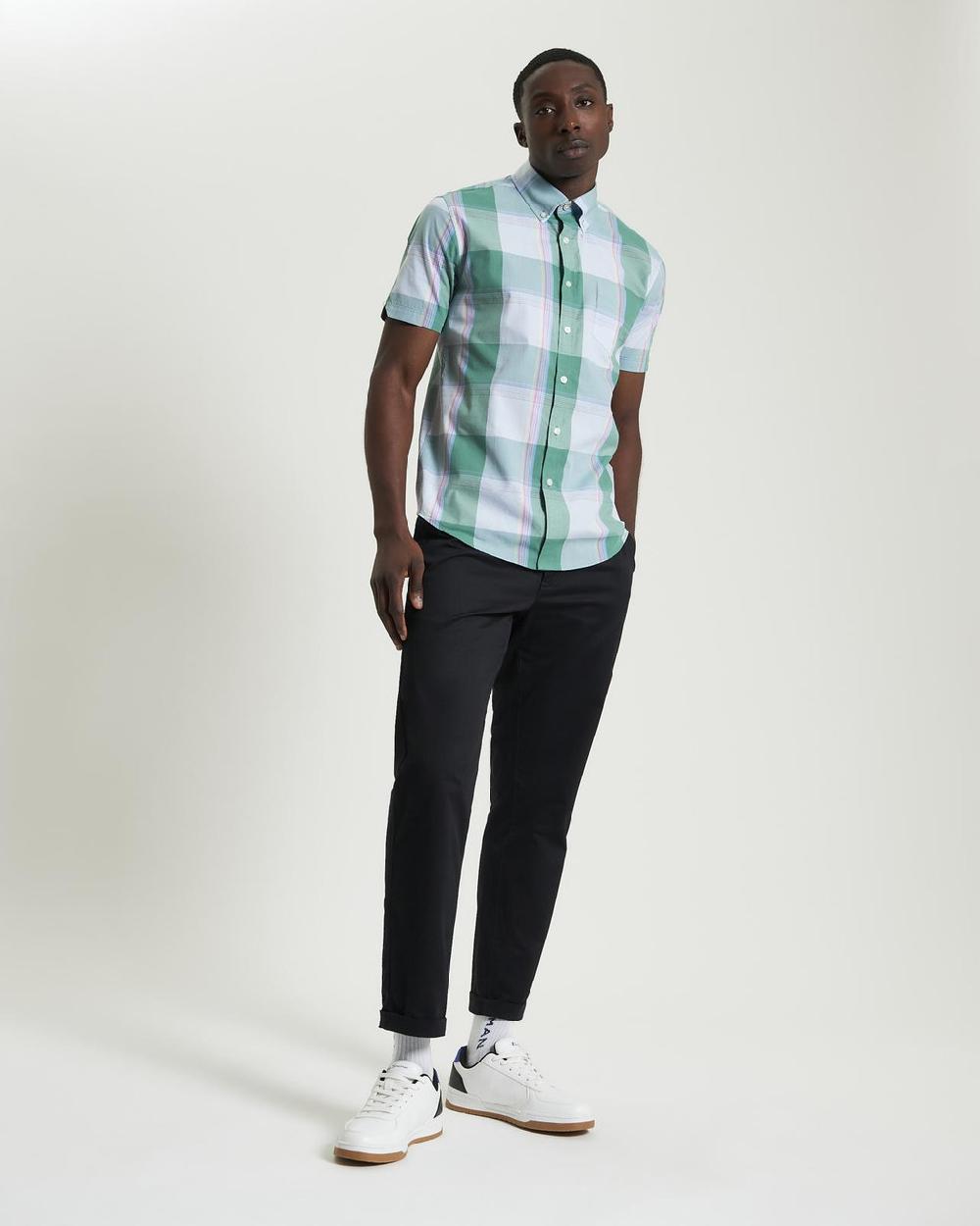 ben sherman Short Sleeve Multicolour Overcheck Shirt in Forest