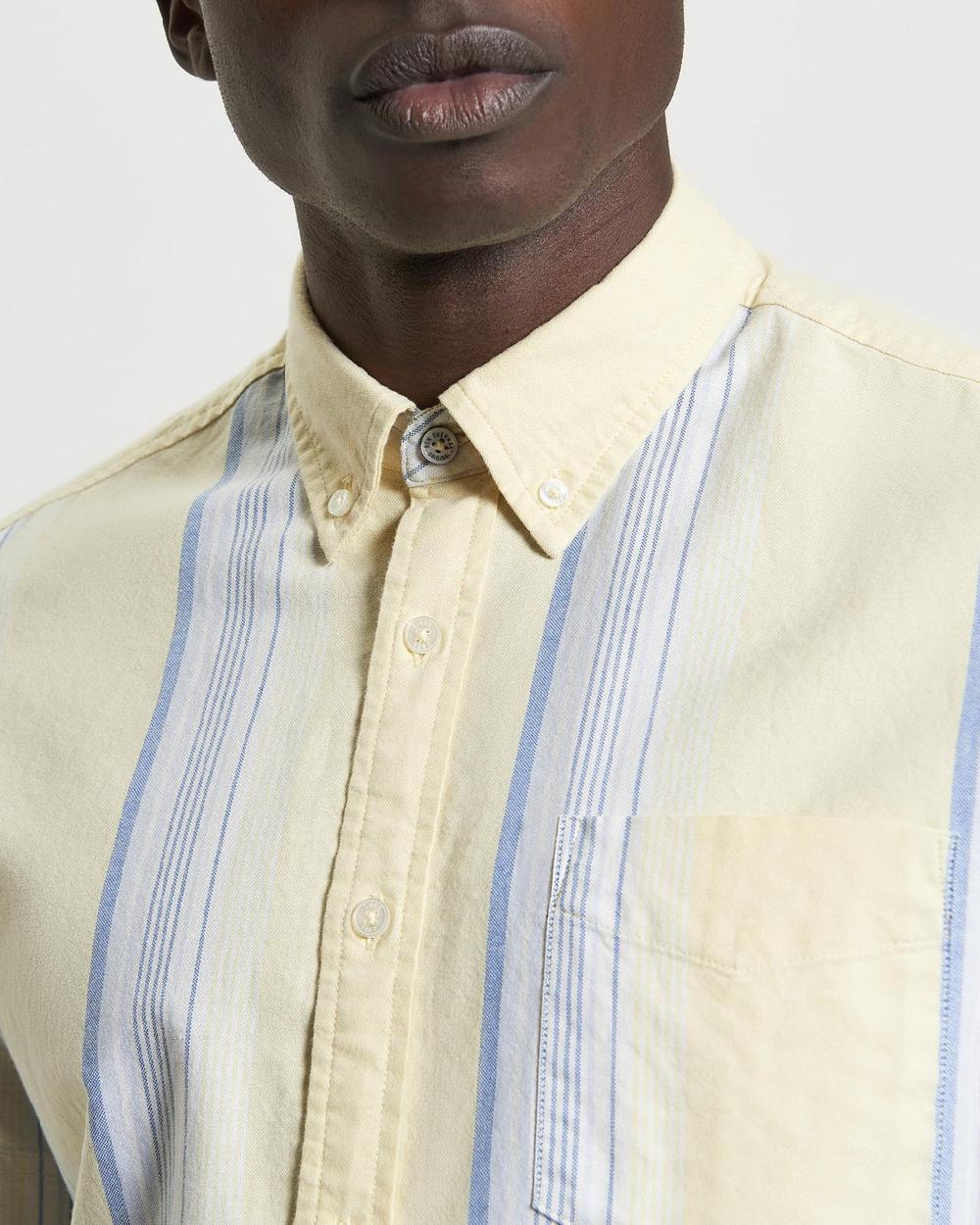Ben Sherman Short Sleeve Oxford Stripe Shirt In Corn
