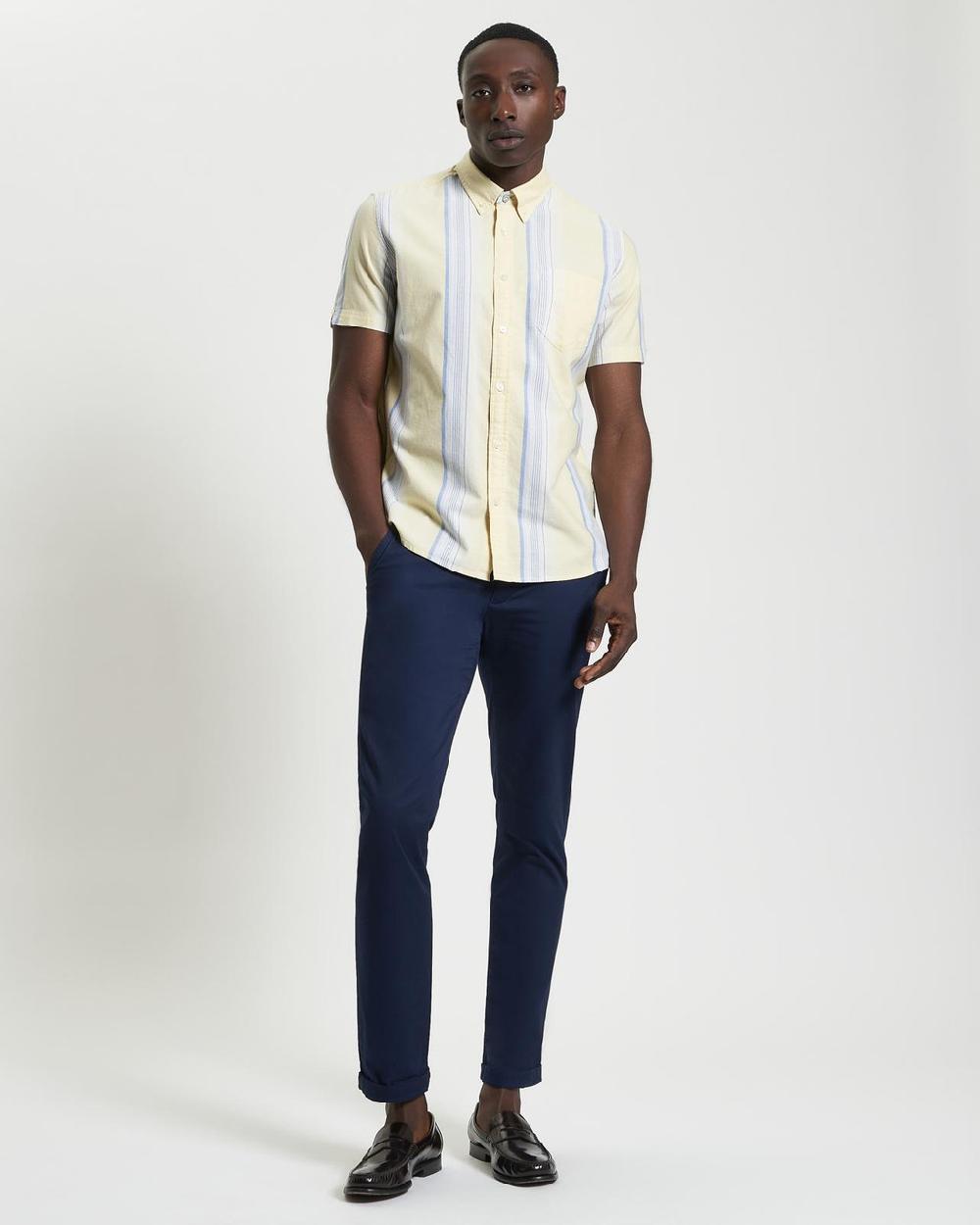 ben sherman Short Sleeve Oxford Stripe Shirt in Corn