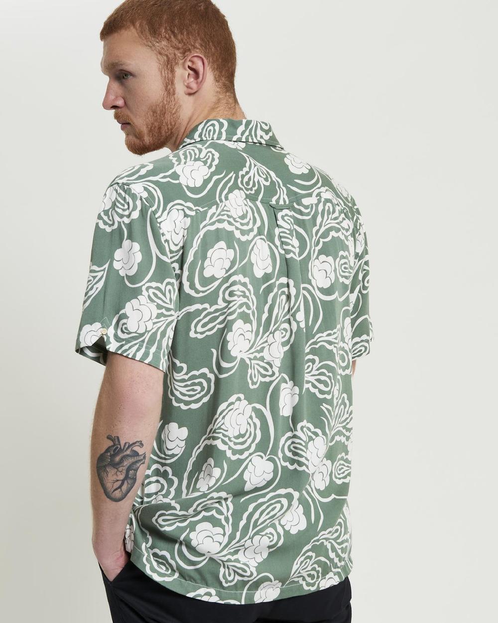Ben Sherman Short Sleeve Paisley Swirl Shirt In Pale Khaki