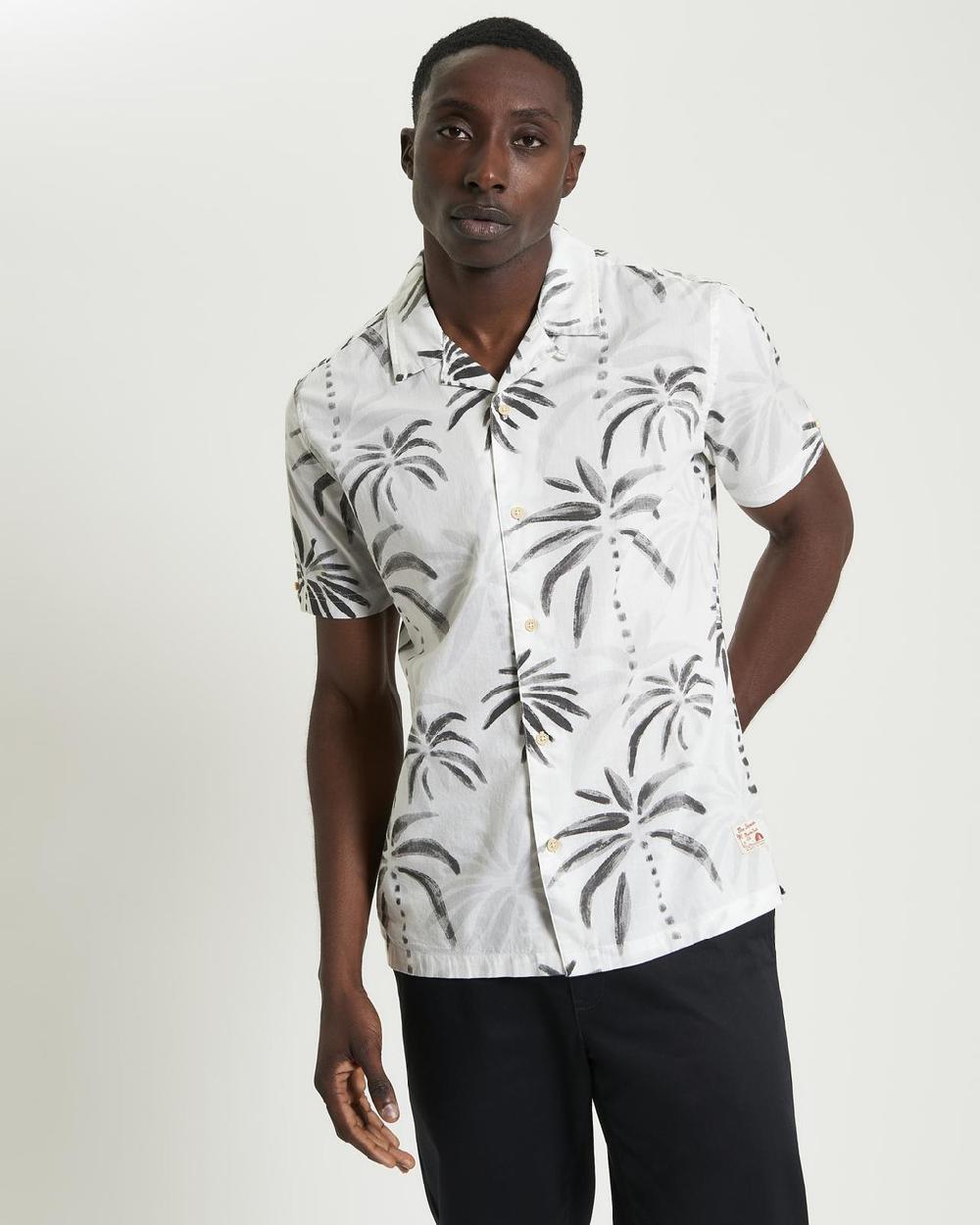 ben sherman Short Sleeve Palm Print Shirt in Snow White