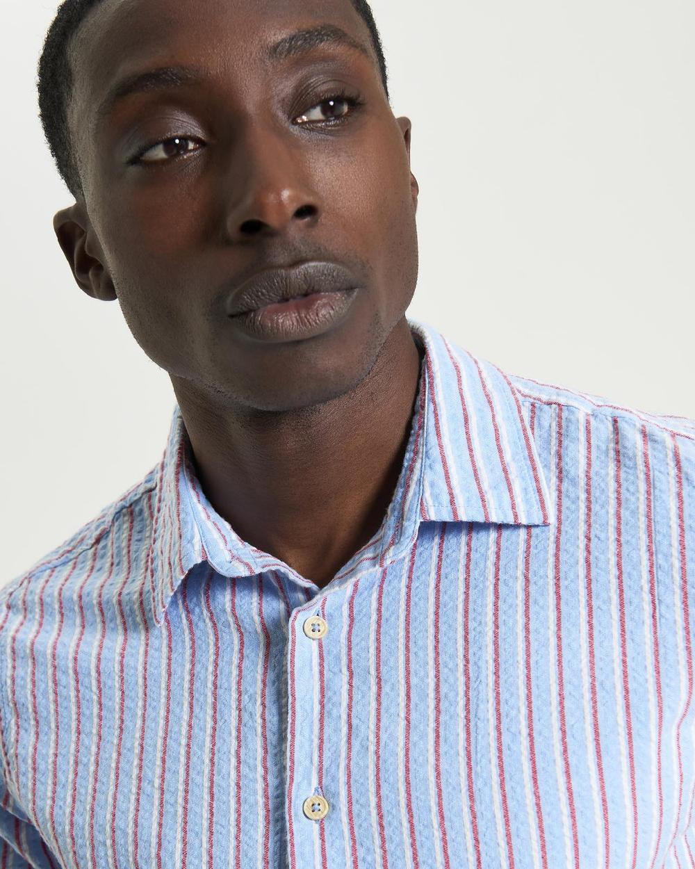 Ben Sherman Short Sleeve Seersucker Stripe Shirt In Glacier