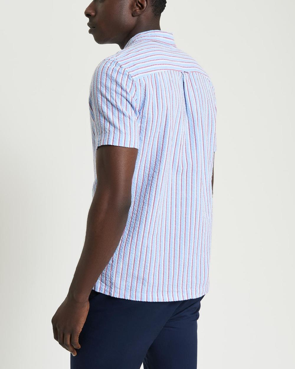 Ben Sherman Short Sleeve Seersucker Stripe Shirt In Glacier