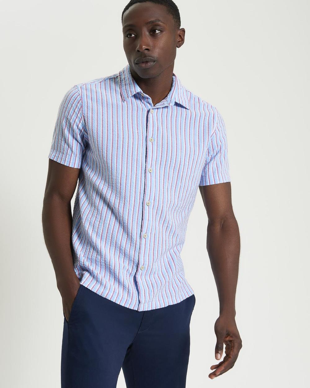 ben sherman Short Sleeve Seersucker Stripe Shirt in Glacier
