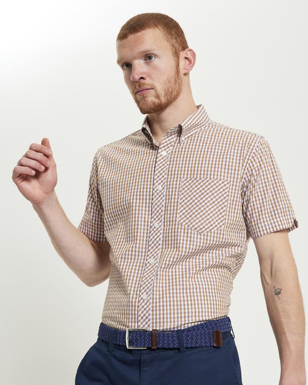 Ben Sherman Short Sleeve Signature Gingham Shirt In Caramel