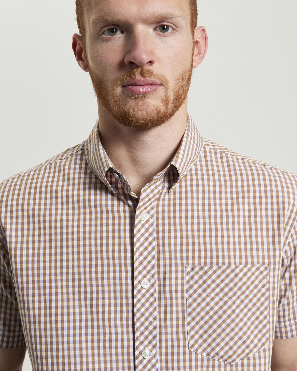 Ben Sherman Short Sleeve Signature Gingham Shirt In Caramel