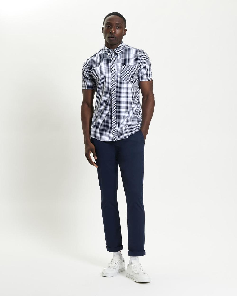 ben sherman Short Sleeve Signature Gingham Shirt in Dark Blue