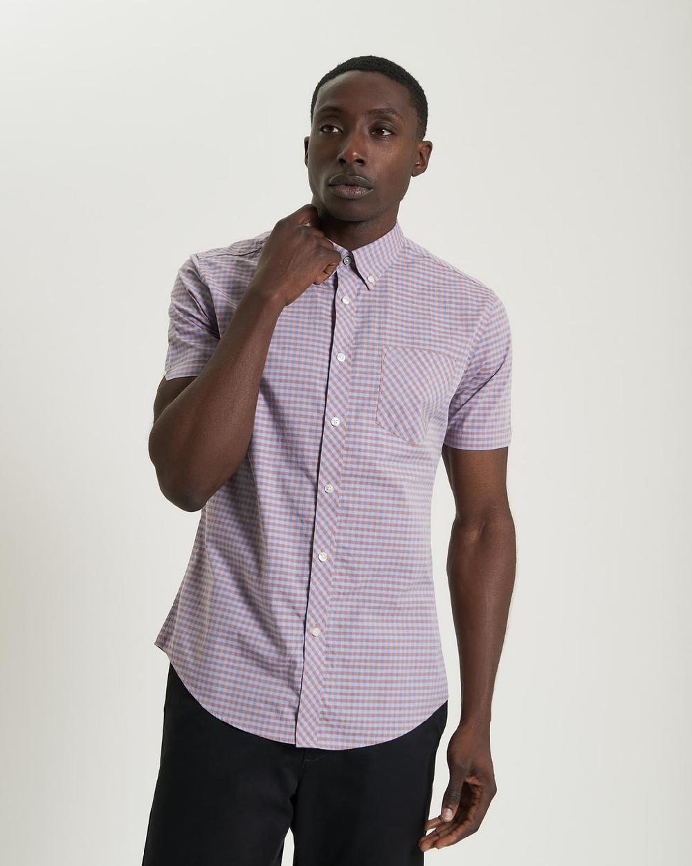 Ben Sherman Short Sleeve Signature Gingham Shirt In Light Pink