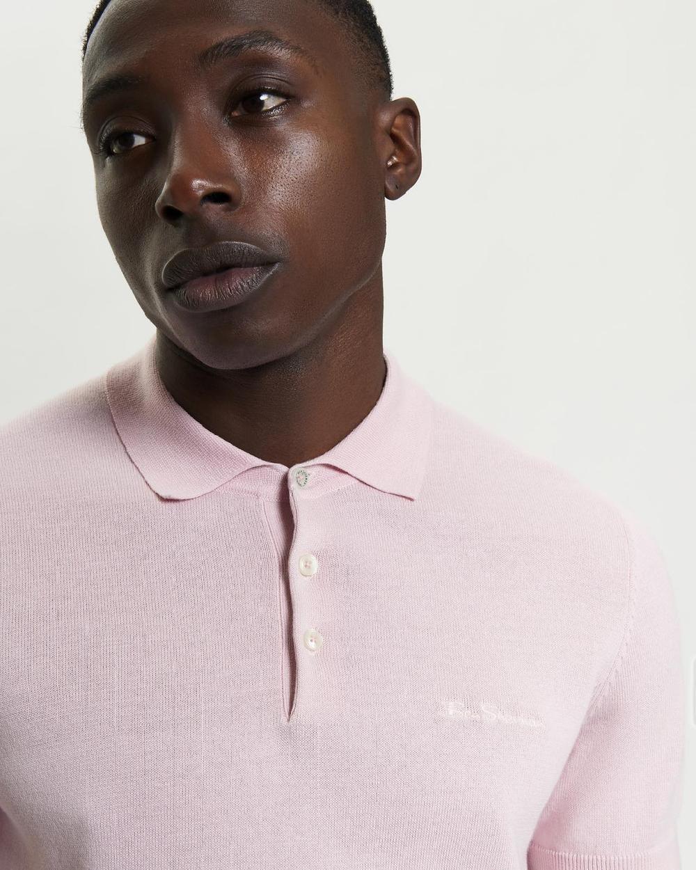 Ben Sherman Short Sleeve Signature Knitted Polo In Blush Pink