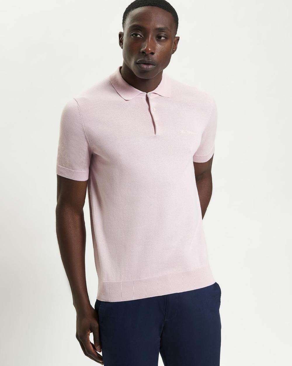 ben sherman Short Sleeve Signature Knitted Polo in Blush Pink
