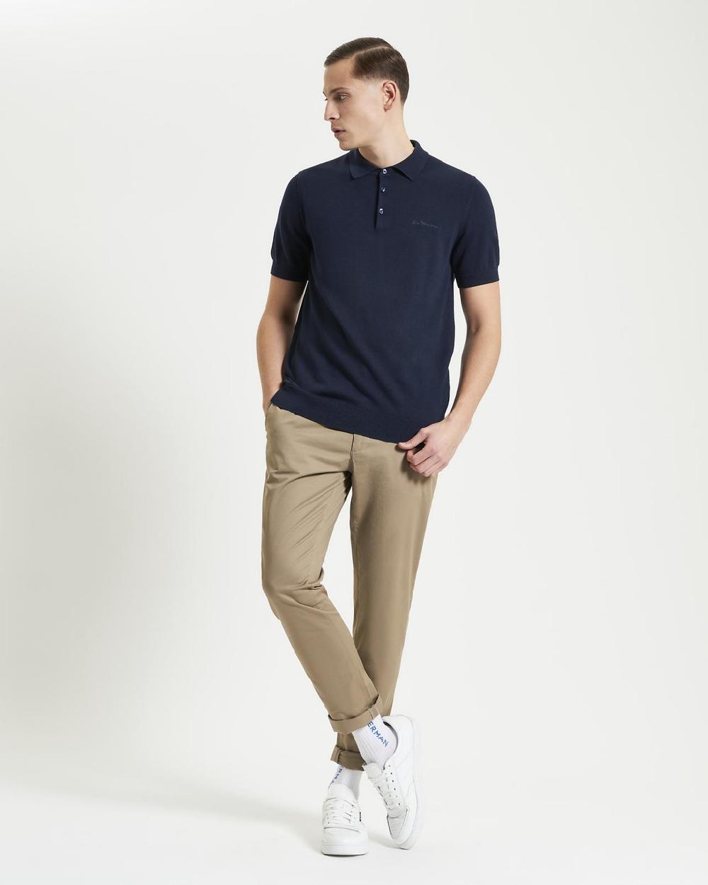 Ben Sherman Short Sleeve Signature Knitted Polo In Dark Navy