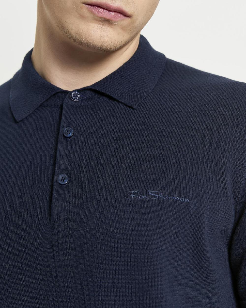 Ben Sherman Short Sleeve Signature Knitted Polo In Dark Navy