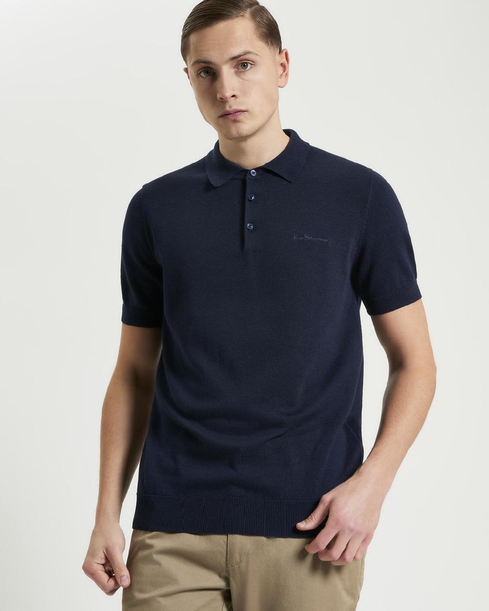 ben sherman Short Sleeve Signature Knitted Polo in Dark Navy