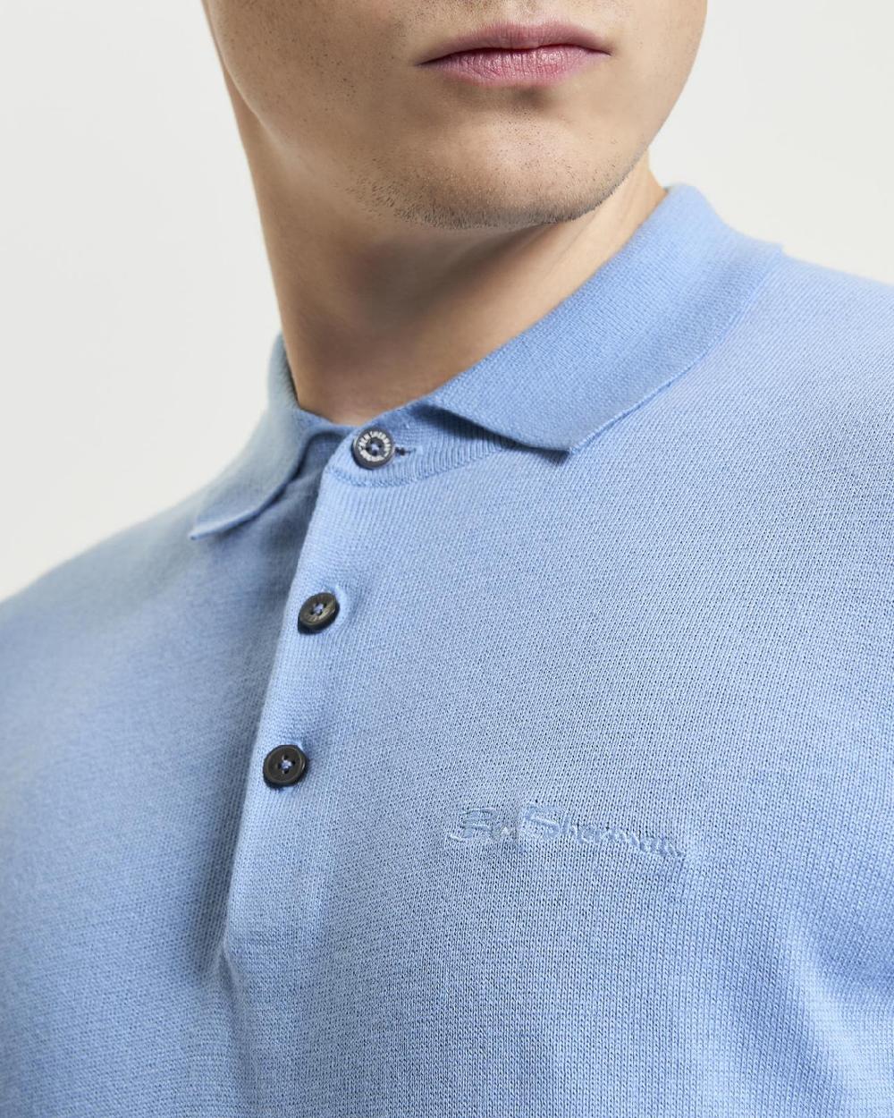 Ben Sherman Short Sleeve Signature Knitted Polo In Glacier