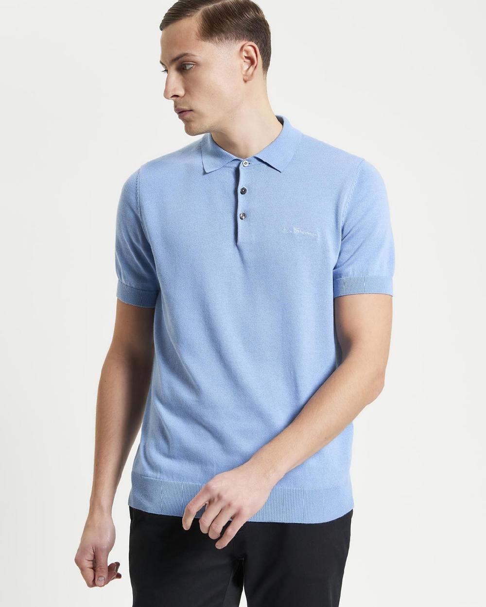 ben sherman Short Sleeve Signature Knitted Polo in Glacier