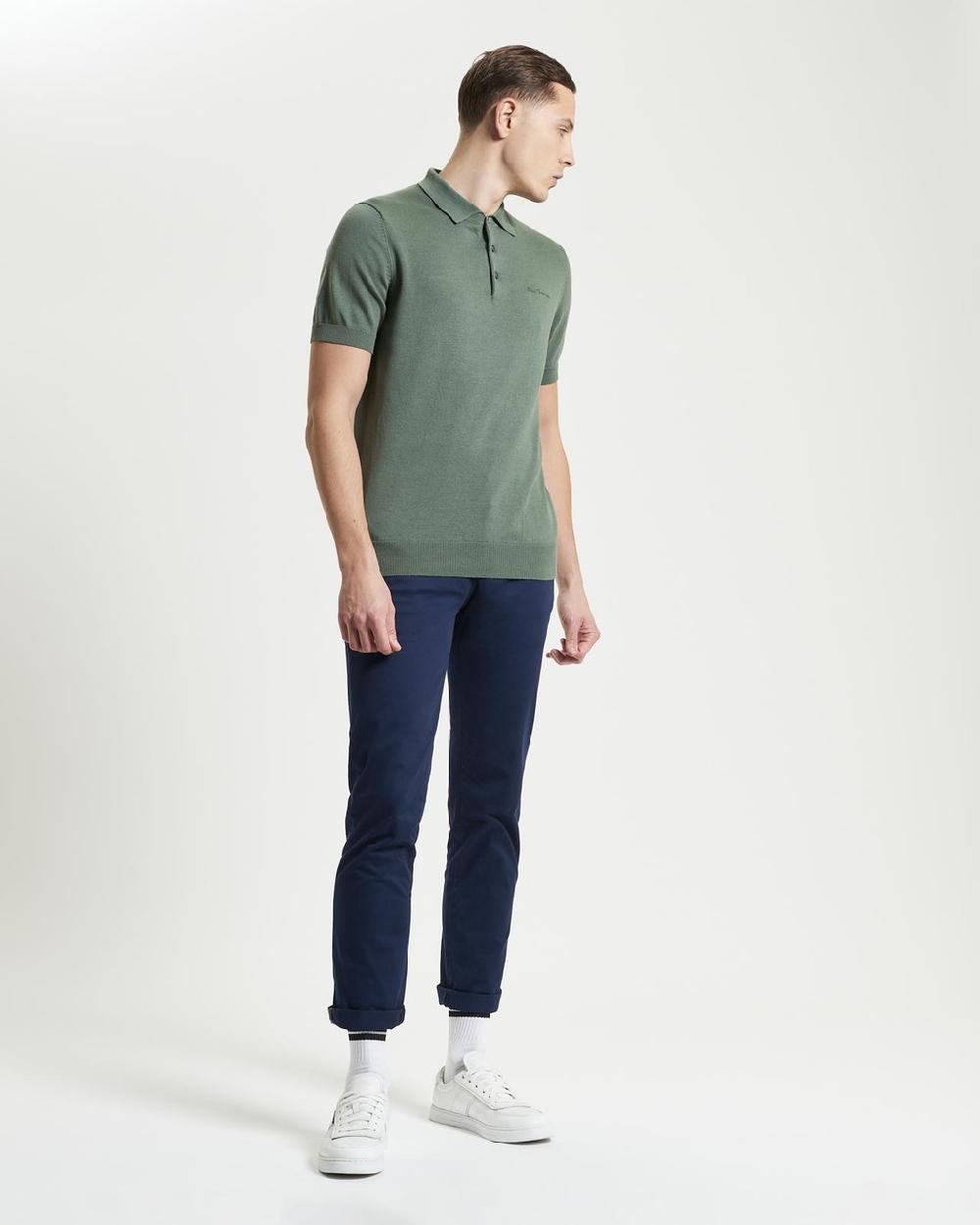 Ben Sherman Short Sleeve Signature Knitted Polo In Olive