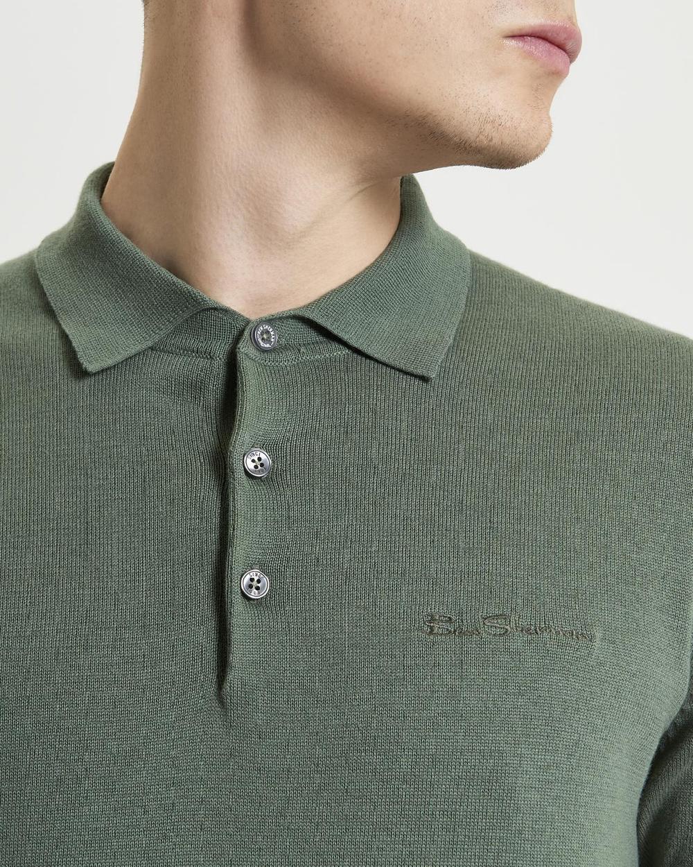 Ben Sherman Short Sleeve Signature Knitted Polo In Olive