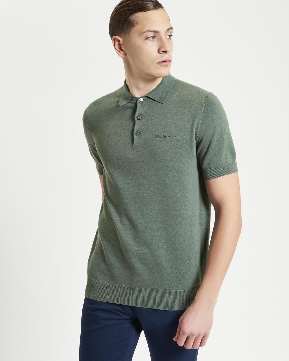 ben sherman Short Sleeve Signature Knitted Polo in Olive