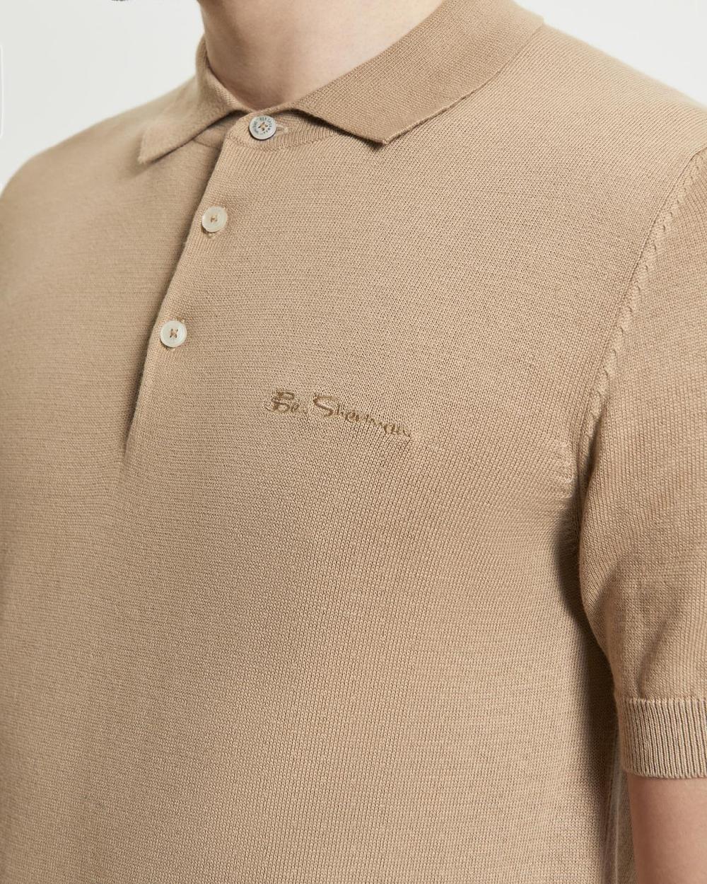 Ben Sherman Short Sleeve Signature Knitted Polo In Sand