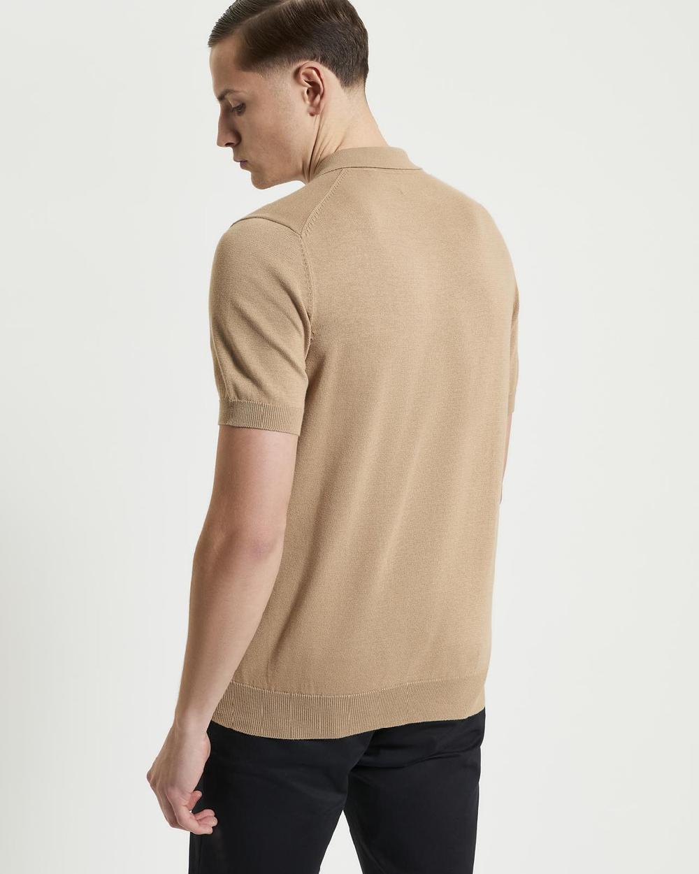 Ben Sherman Short Sleeve Signature Knitted Polo In Sand